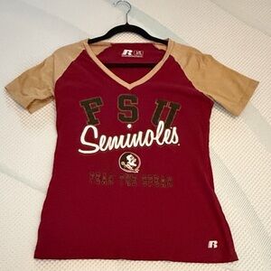 Russell Athletic Red and Tan FSU Seminoles V-Neck Tee Large